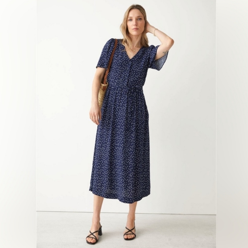 Paris Atelier and Other Stories Navy Floral Midi Dress - Cottagecore